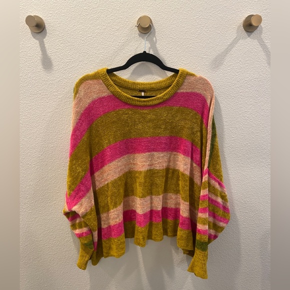 Free People All About You Multi Stripe Chenille Sweater Boho- Size Small - Picture 3 of 10